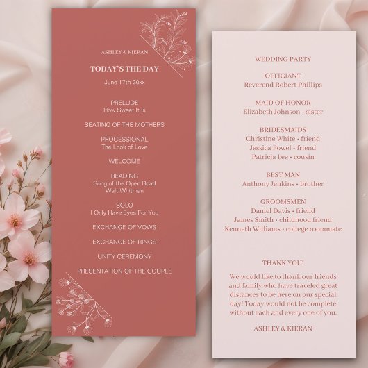 Élégant programme de mariage floral Boho