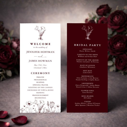 Élégant Programme de Mariage Floral Bourgogne