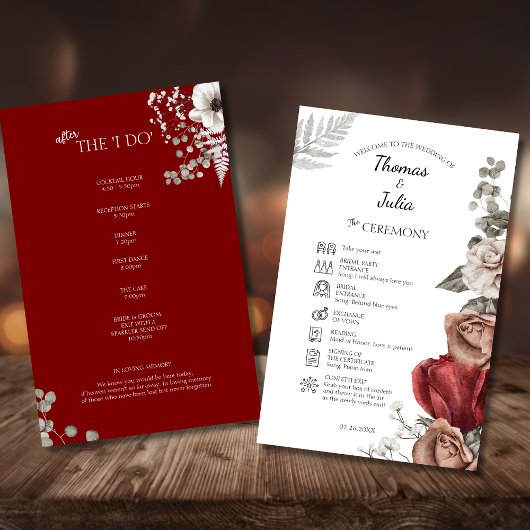 Élégant programme de mariage floral d'aquarelle Bo