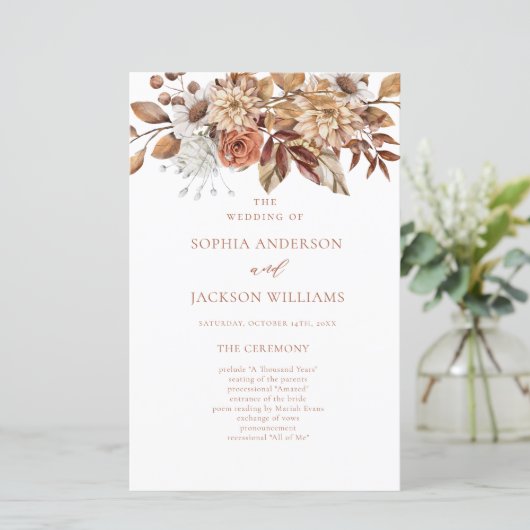 Élégant programme de mariage floral d'automne (Debout devant)