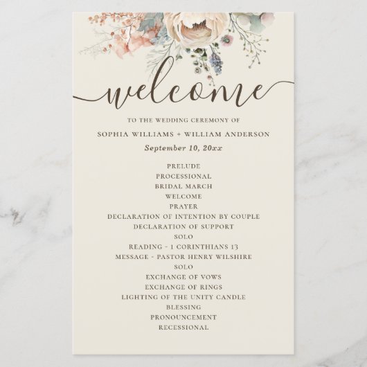Élégant programme de mariage floral de jardin à l' (Devant)