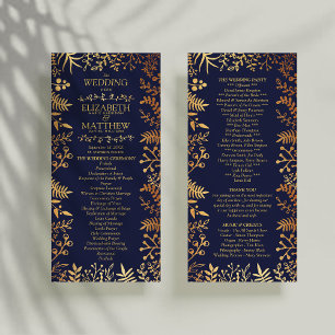 Élégant programme de mariage floral Marine & Or