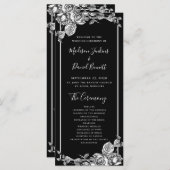 Élégant programme de mariage floral noir blanc (Devant / Derrière)