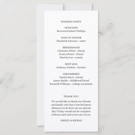 Élégant programme de mariage floral noir et blanc (Dos)