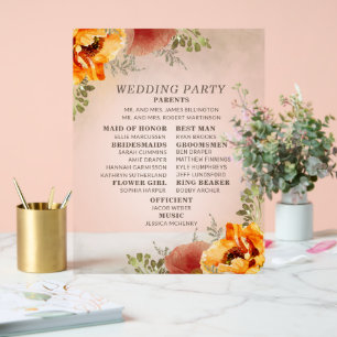 Élégant programme de mariage floral orange brûlé  