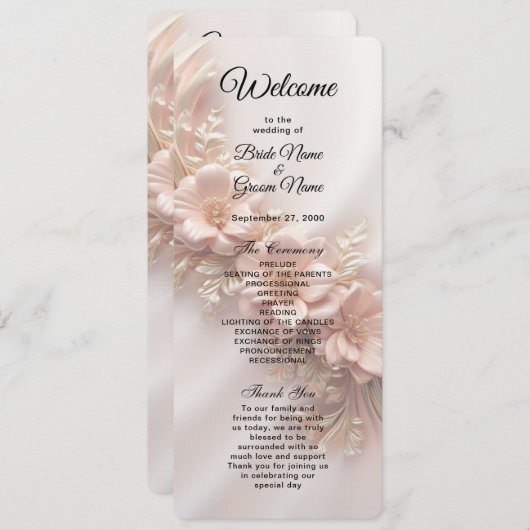 Élégant Programme de Mariage Floral Peach Orange (Devant / Derrière)