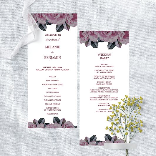 Élégant programme de mariage floral romantique Ros