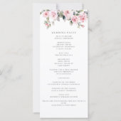 Élégant programme de mariage floral rose carte pla (Dos)
