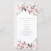 Élégant programme de mariage floral rose carte pla (Devant)