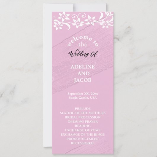 Élégant programme de mariage floral rose et blanc (Devant)