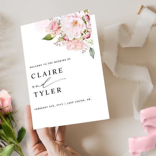Élégant programme de mariage floral rose et bleu