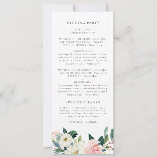 Élégant programme de mariage floral rose rose (Dos)