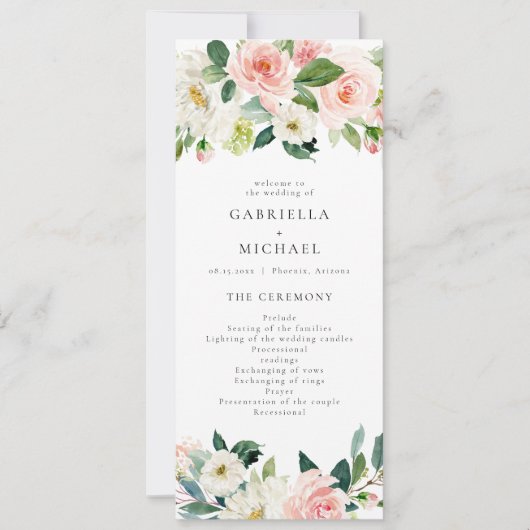 Élégant programme de mariage floral rose rose (Devant)