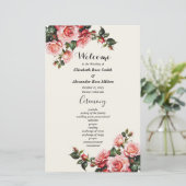 Élégant programme de mariage floral roses et roses (Debout devant)