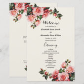 Élégant programme de mariage floral roses et roses (Devant / Derrière)