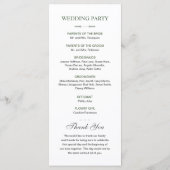 Élégant Programme de Mariage Floral Vert Sage et R (Dos)