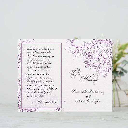 Élégant Programme de Mariage Floral Violet (Debout devant)