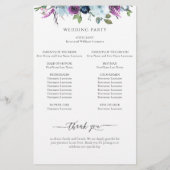 Élégant programme de mariage floral violet et bleu (Dos)