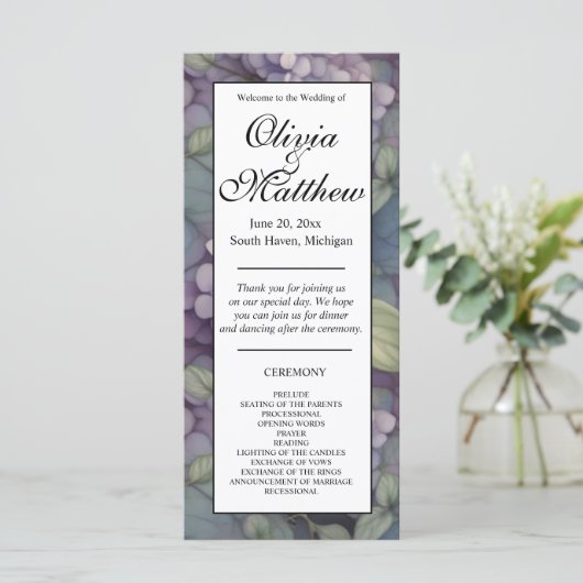 Élégant programme de mariage floraux d'aquarelle v (Debout devant)