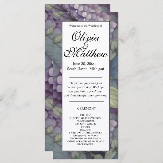 Élégant programme de mariage floraux d'aquarelle v (Devant / Derrière)