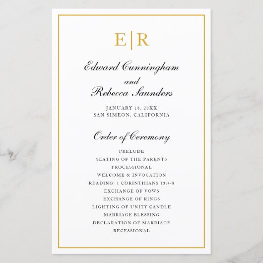 Élégant Programme de Mariage Formel avec Monogramm (Devant)