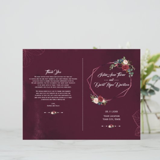 Élégant programme de mariage géométrique floral de (Debout devant)