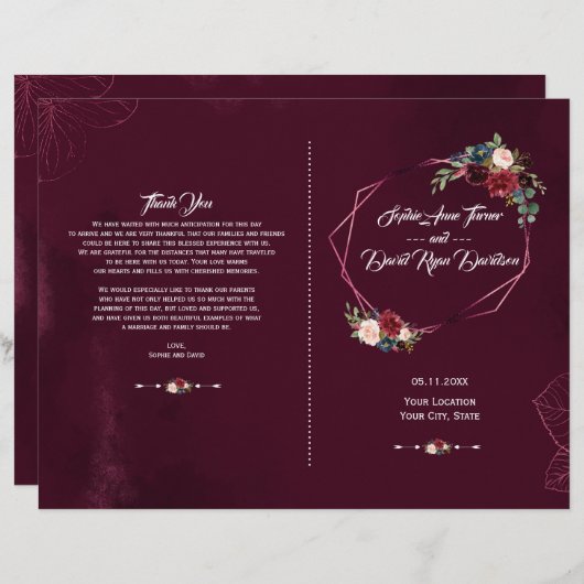 Élégant programme de mariage géométrique floral de (Devant / Derrière)