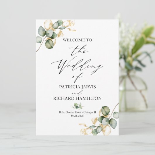 Élégant programme de mariage Gold Greenery (Debout devant)