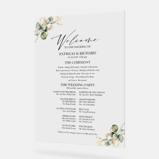 Élégant programme de mariage Gold Greenery (Angle)