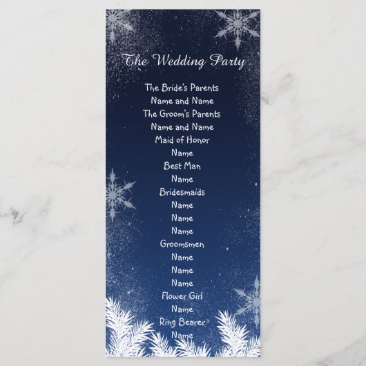 Élégant programme de mariage hivernal de flocons d (Dos)