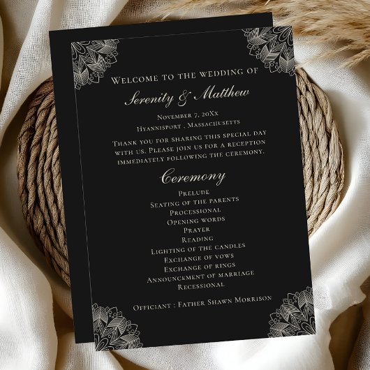 Élégant programme de mariage indien mandala noir b