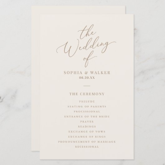 Élégant programme de mariage ivoire et calligraphi (Devant / Derrière)