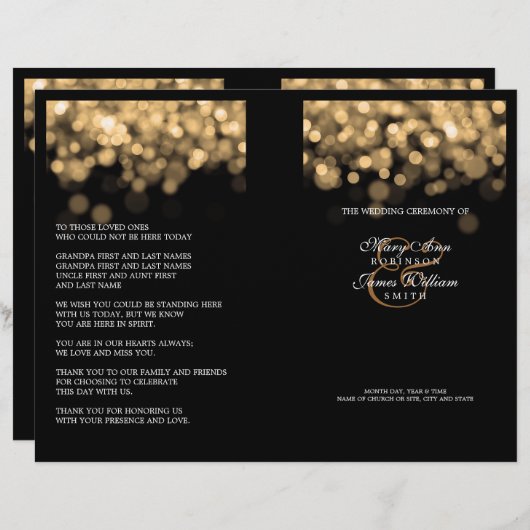 Élégant programme de mariage Lumières or (Devant / Derrière)