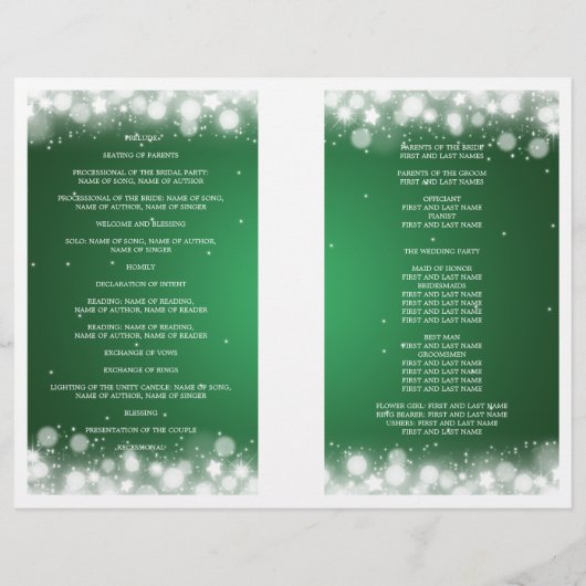 Élégant programme de mariage Magic Sparkle Green (Dos)