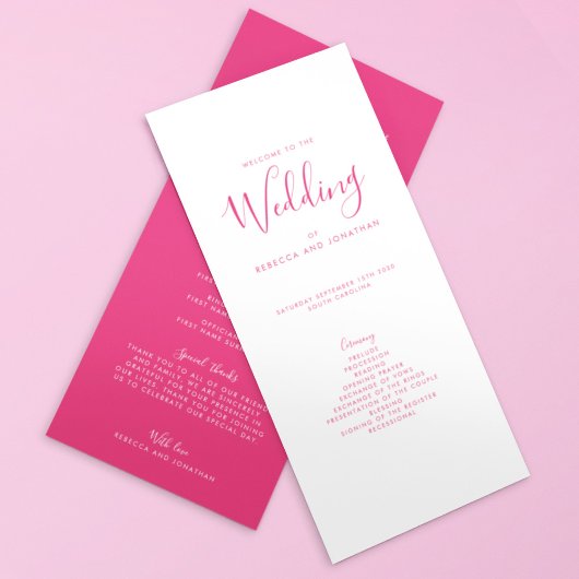 Élégant programme de mariage minimal rose