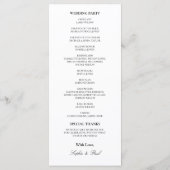Élégant programme de mariage minimaliste (Dos)