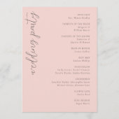 Élégant Programme de Mariage Minimaliste Rose (Dos)