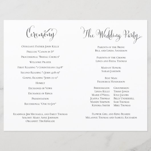 Élégant programme de mariage Modèle noir et blanc (Dos)