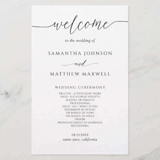 Élégant programme de mariage moderne et simple (Devant)