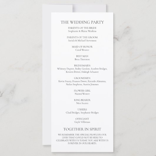 Élégant programme de mariage moderne noir et blanc (Dos)