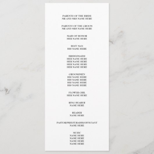 Élégant programme de mariage monographique (Dos)