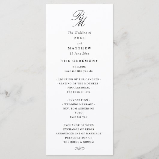 Élégant programme de mariage noir et blanc (Devant)