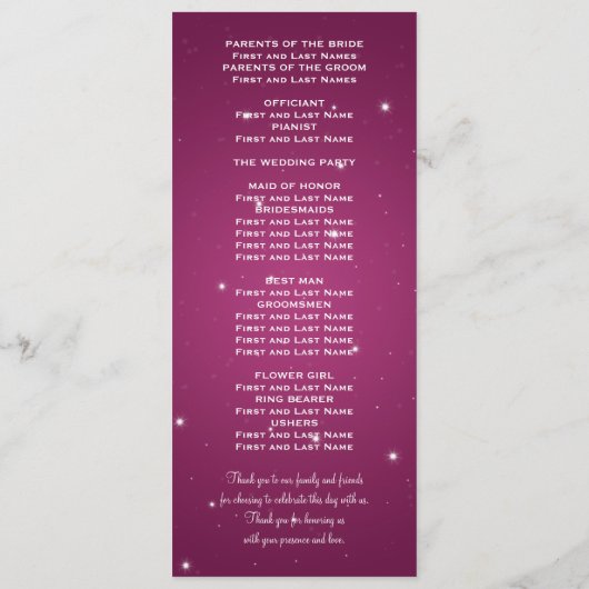 Élégant programme de mariage nuit éblouissant Berr (Dos)