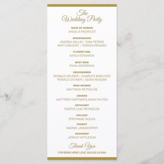 Élégant programme de mariage | Or (Dos)