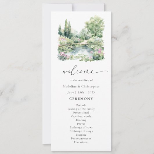 Élégant programme de mariage paysager de jardin d' (Devant)