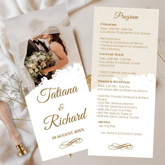 Élégant programme de mariage photo & or script