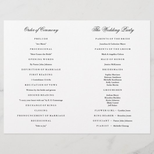 Élégant programme de mariage pliant Frontière or s (Dos)