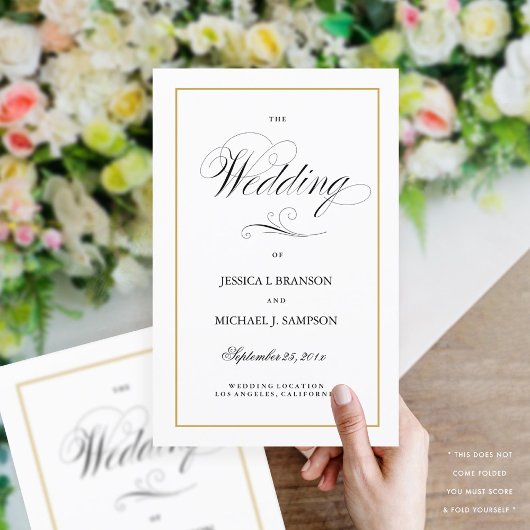 Élégant programme de mariage pliant Frontière or s