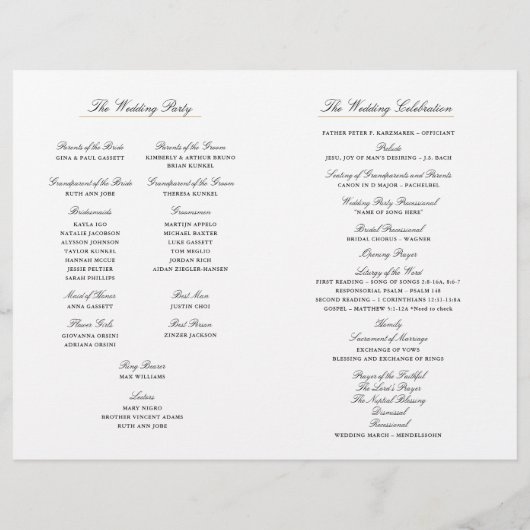 Élégant programme de mariage pliant Monogramme Or (Dos)
