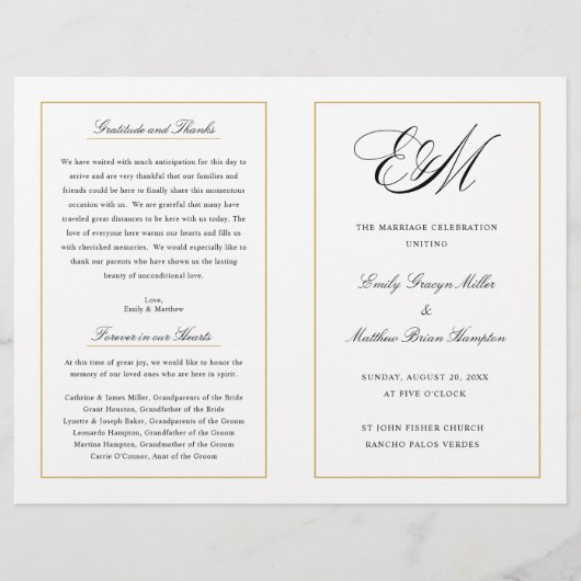 Élégant programme de mariage pliant Monogramme per (Devant)